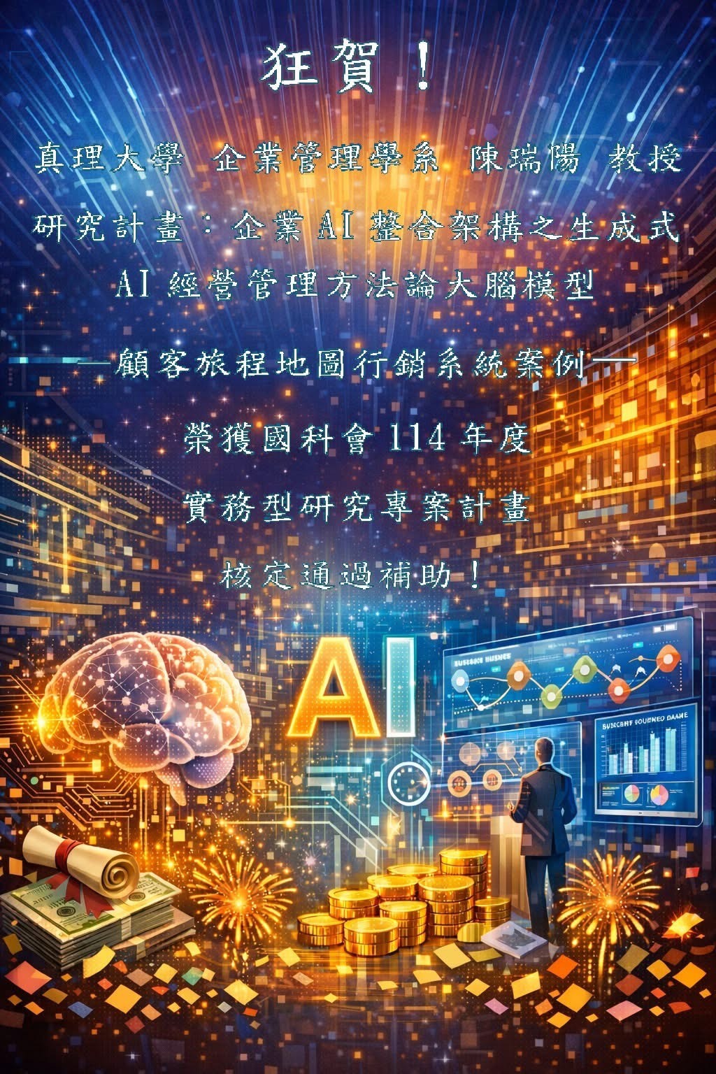 企管系陳瑞陽教授獲國科會114年度實務型研究專案計畫補助
